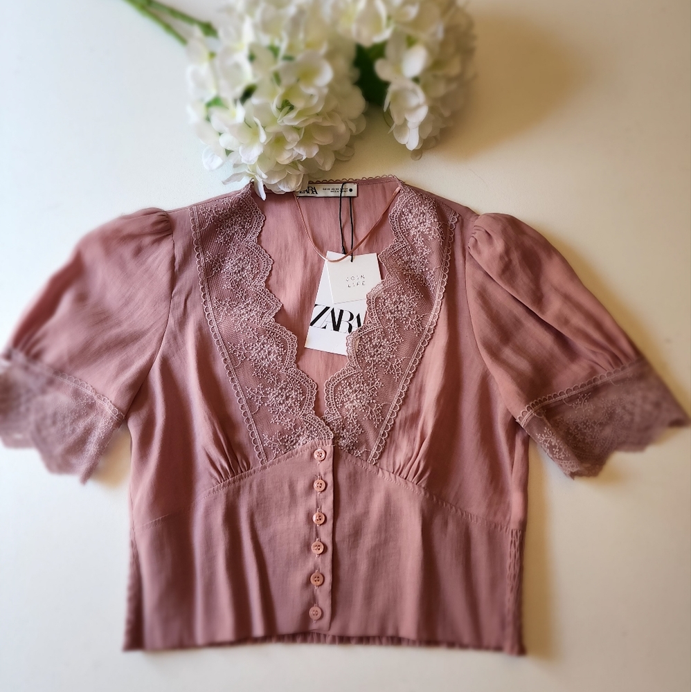 ZARA SATIN LACE CROP BLOUSE